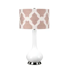 Tischlampe Keramik Stoff E27 69 cm hoch Weiß Rosa