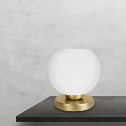 Tischlampe Kugel H: 18,5 cm Glas Messing in Weiß Bronze