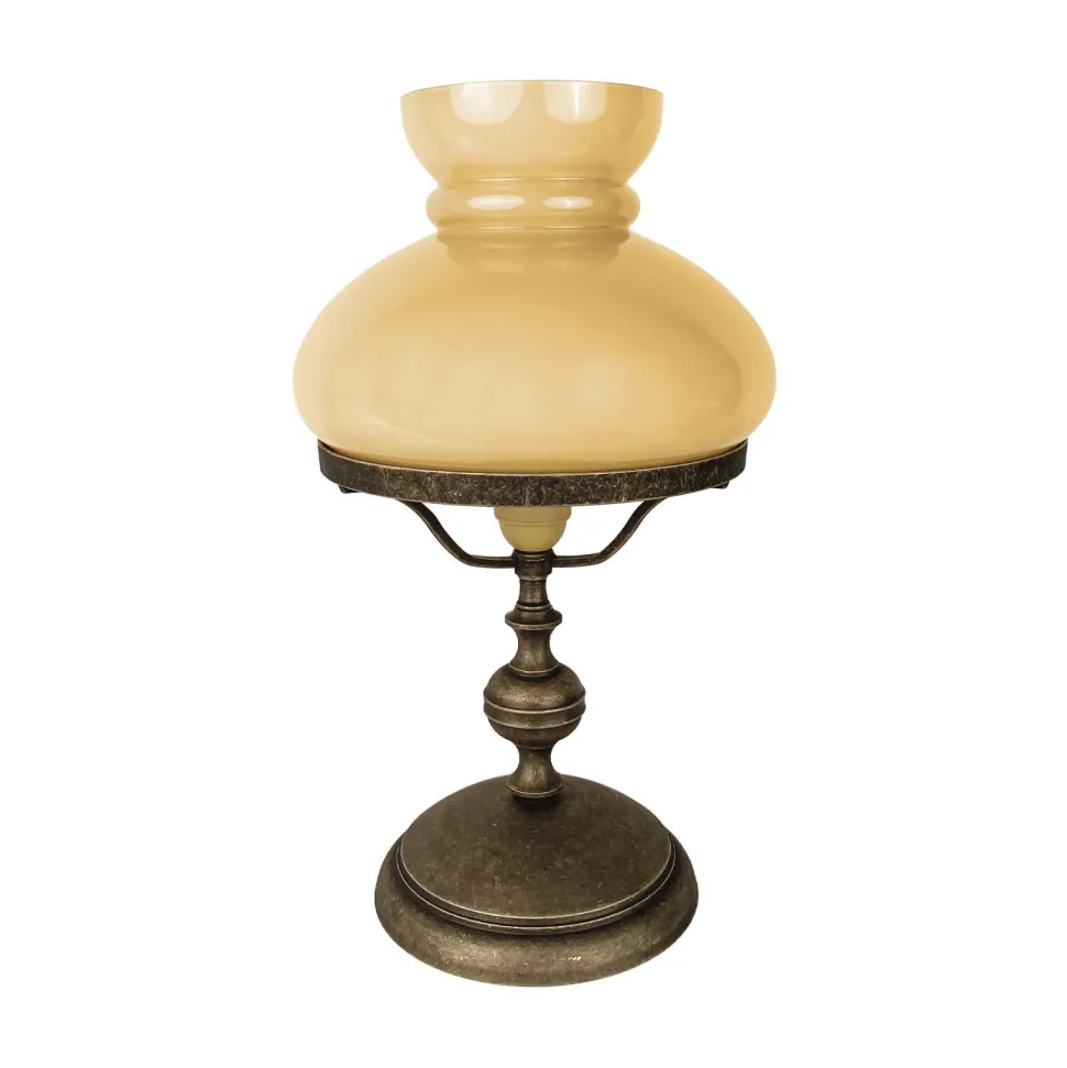 Tischlampe Messing Glas 39 cm in Bronze Antik Creme E14