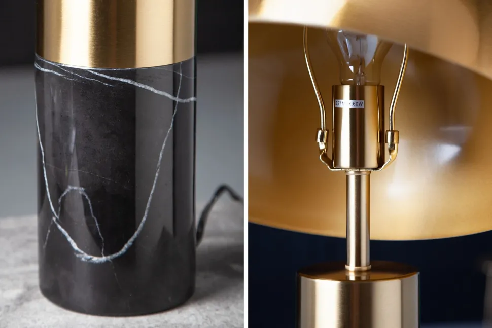 Tischlampe Metall Schwarz Gold Leselicht E27 52 cm hoch