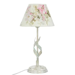 Tischlampe Metall Shabby Weiß Stoff rund Landhaus