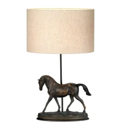 Tischlampe mit Schirm Jute Resin in Bronze antik Pferd