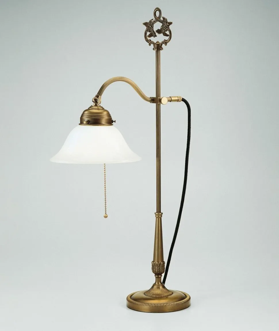 Tischlampe mit Zugschalter Messing Glas E27 blendarm