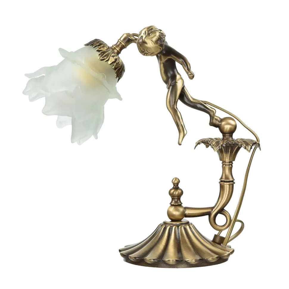 Tischlampe Putti aus Echt-Messing Antik Premium