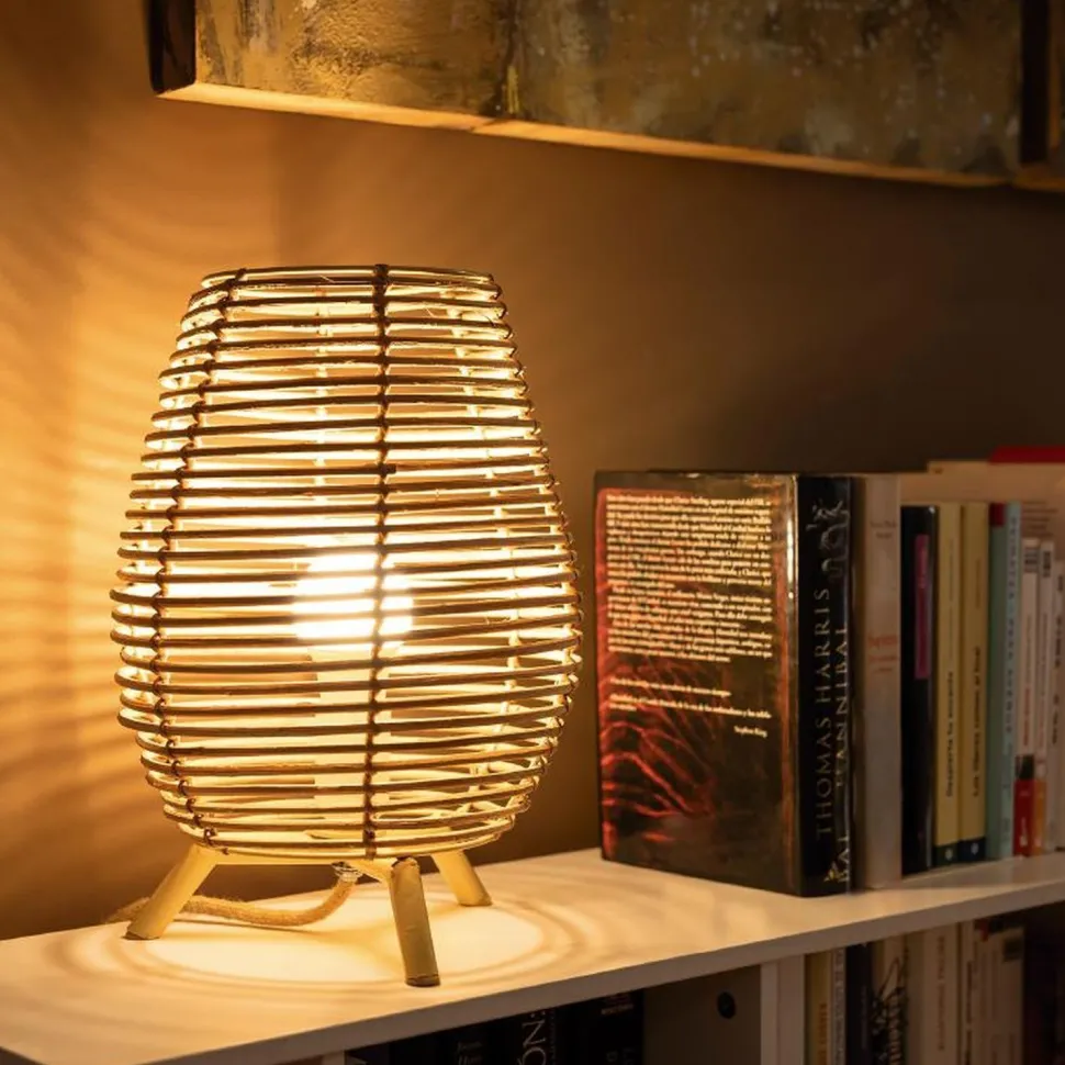 Tischlampe Rattan E27 H: 32,5 cm Dreibein Boho TOKI