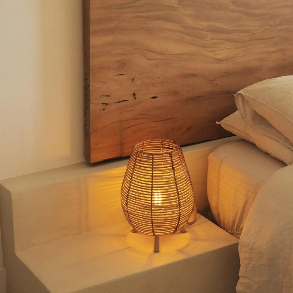 Tischlampe Rattan E27 H: 32,5 cm Dreibein Boho TOKI