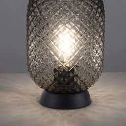 Tischlampe Rauchgrau Schwarz Glas Metall 22,5 cm E27