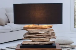 Tischlampe RIVER Treibholz Leinen Handarbeit Unikat