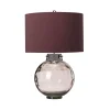 Tischlampe Rot Grau E27 55,5 cm Glas Stoff Klassisch