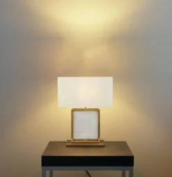 Tischlampe Samtschirm H: 53 cm E27 in Messing Weiß