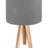 Tischlampe Schirm Grau Weiß Holz Dreibein 46cm Retro