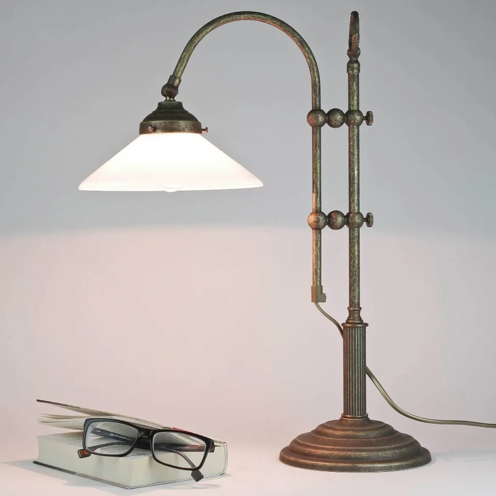 Tischlampe Schreibtisch aus Messing Glas 49 cm E14 in Antik