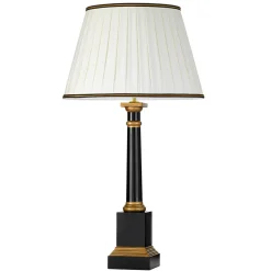 Tischlampe Schwarz Creme E27 55 cm Holz Stoff Klassisch
