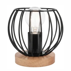 Tischlampe Schwarz E27 klein H: 16 cm Metall Holz Retro