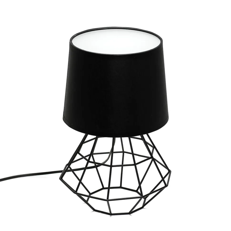 Tischlampe Schwarz E27 Metall Stoff 34 cm