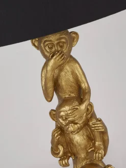 Tischlampe Schwarz Gold 51,5 cm hoch E27 Stoff Resin Affen