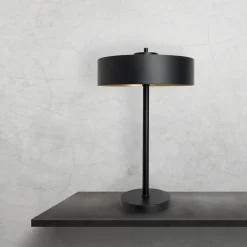 Tischlampe Schwarz Gold H: 49 cm Messing Eisen E27