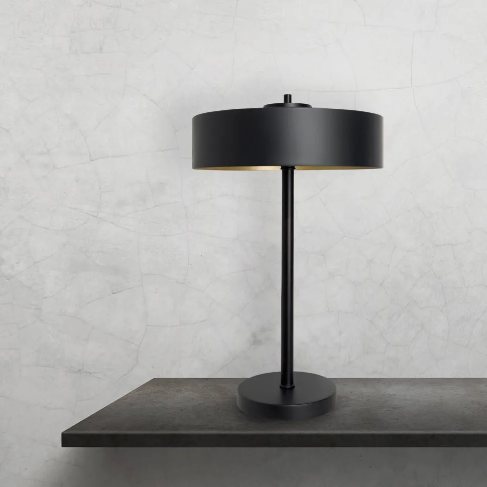 Tischlampe Schwarz Gold H: 49 cm Messing Eisen E27