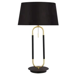 Tischlampe Schwarz Messing E27 63 cm hoch Stoff Metall