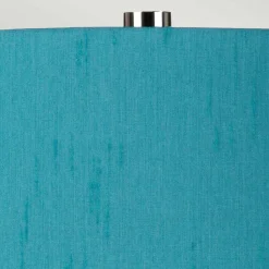 Tischlampe Stoff Keramik 64 cm E27 Weiß Petrol Retro