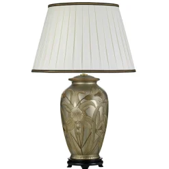 Tischlampe Stoff Keramik in Silber Creme 74 cm