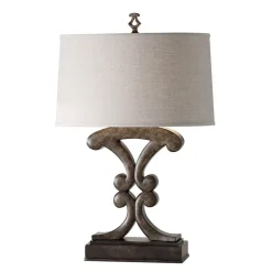 Tischlampe Stoff Metall 65 cm Schwarz antik Creme E27