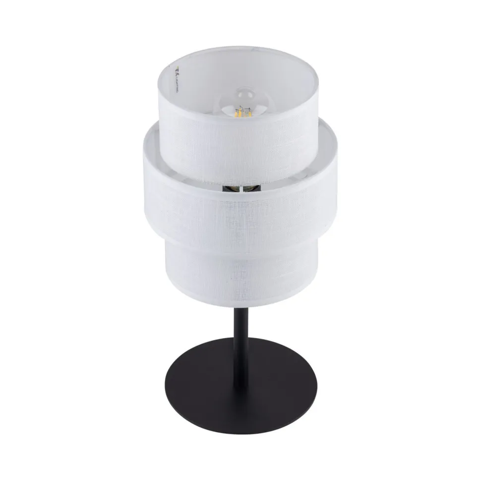 Tischlampe Stoff Metall 38 cm hoch Schwarz Weiß E27