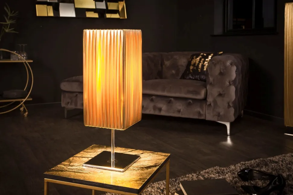 Tischlampe Stoff Metall H:44 cm E27 in Schwarz Gold