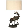 Tischlampe Stoff Resin Hirsch 80cm Bronze antik Natur