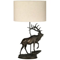 Tischlampe Stoff Resin Hirsch 80cm Bronze antik Natur