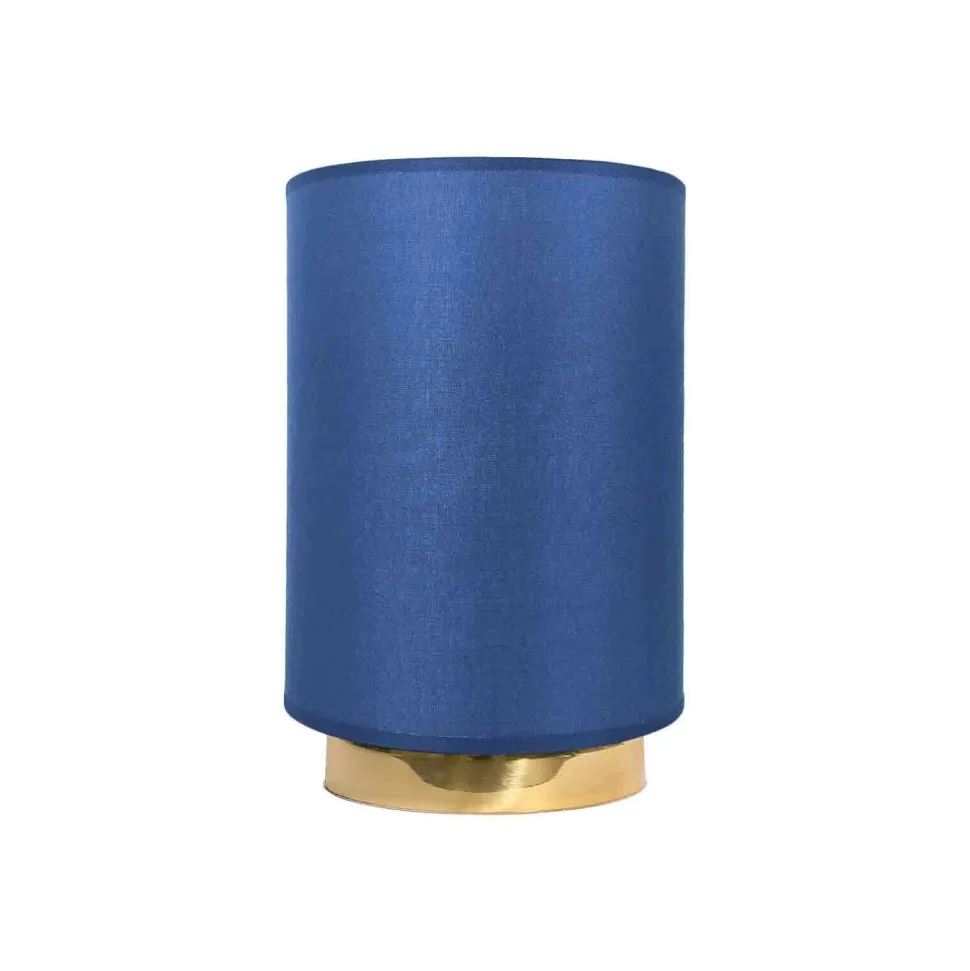 Tischlampe Stoffschirm H: 24 cm Blau Messing massiv E27