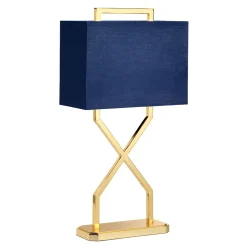 Tischlampe Stoffschirm in Blau Gold 68 cm hoch E27