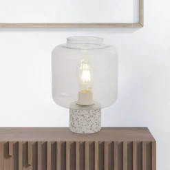 Tischlampe Weiß 28 cm klein Glas Beton Terrazzo E27