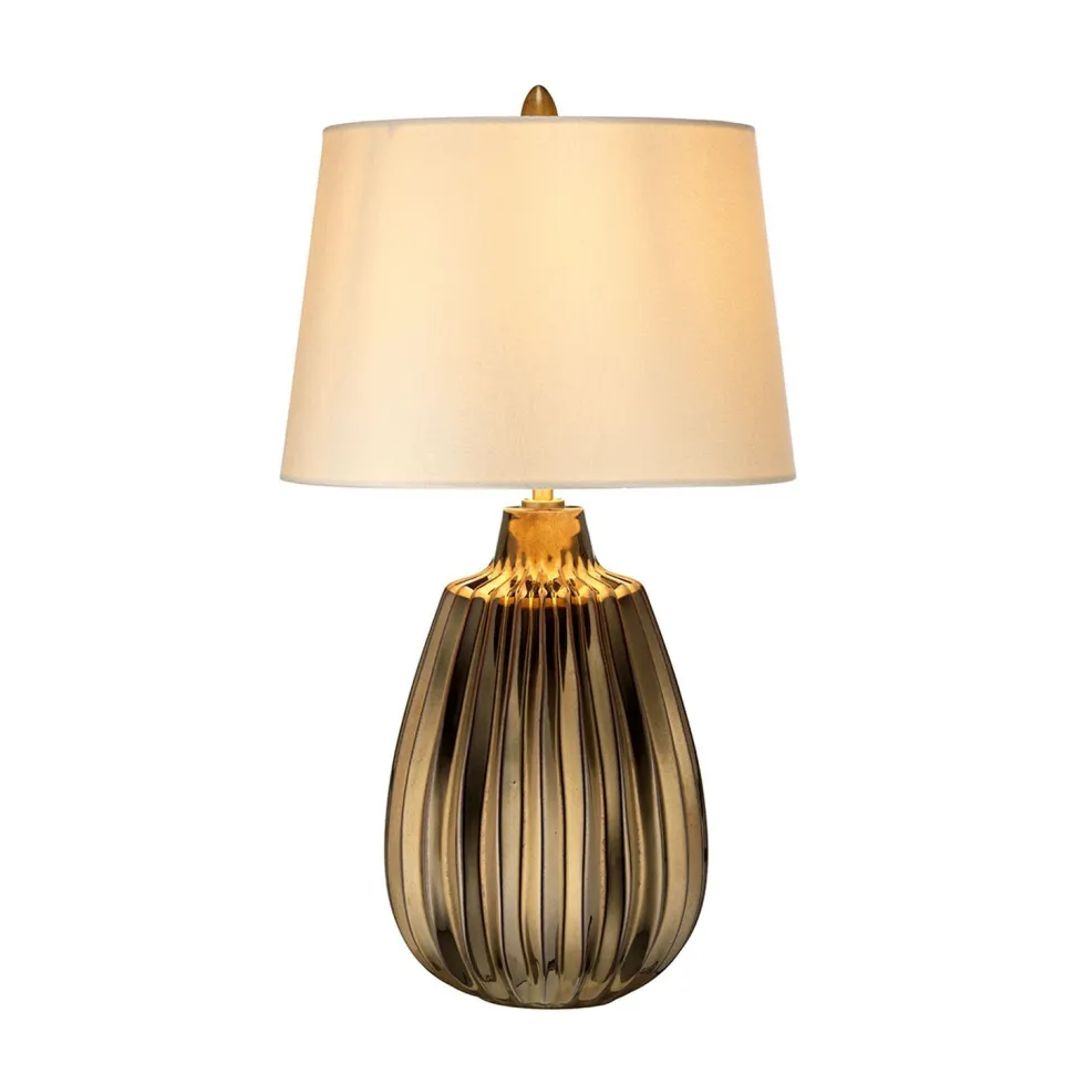Tischlampe Weiß Bronze E27 55 cm Stoff Keramik