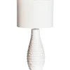 Tischlampe Weiß Creme Keramik Stoff E27 74 cm hoch