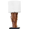 Tischlampe Weiß Holz Stoff E27 H:58 cm gemütlich