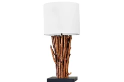 Tischlampe Weiß Holz Stoff E27 H:58 cm gemütlich