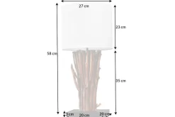 Tischlampe Weiß Holz Stoff E27 H:58 cm gemütlich
