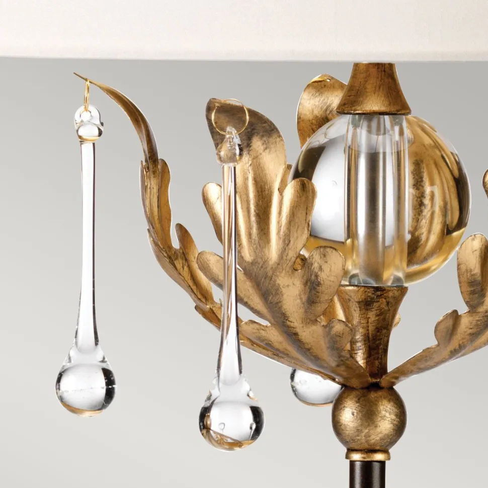 Tischleuchte 72 cm E27 in Bronze Elfenbein Stoff Metall