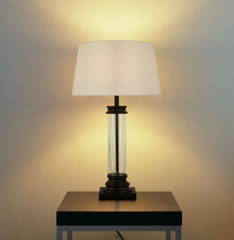 Tischleuchte 63 cm Schwarz Weiß E27 Stoff Glas