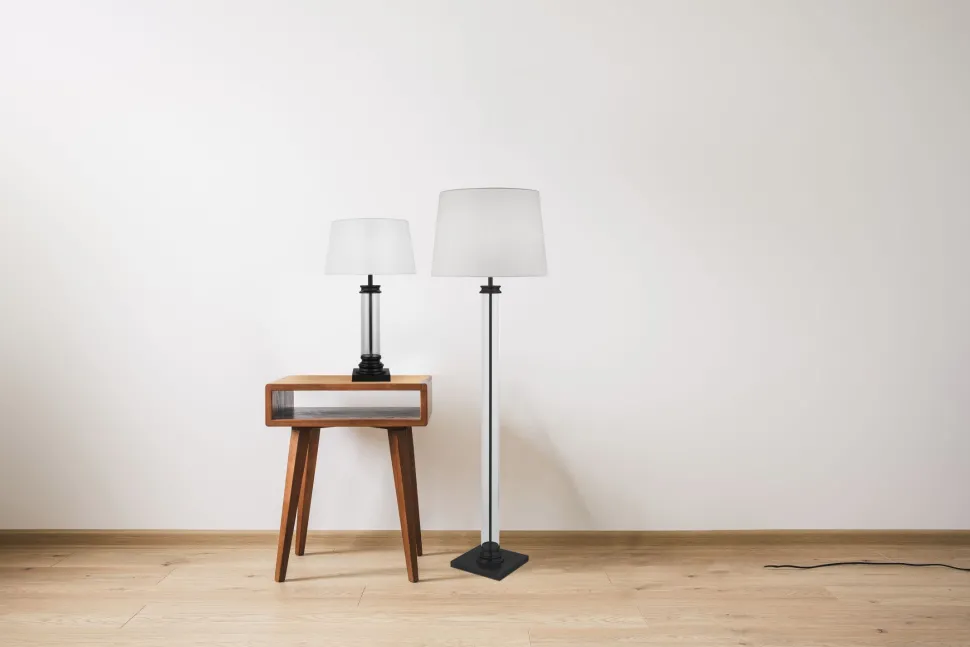 Tischleuchte 63 cm Schwarz Weiß E27 Stoff Glas