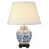 Tischleuchte Creme Blau Weiß E27 50 cm Stoff Keramik