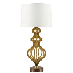 Tischleuchte DORUTI in Gold Weiß Ø41cm H84cm Lampe
