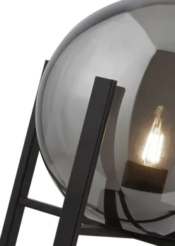 Tischleuchte E27 43 cm Schwarz Rauchgrau Glas Metall