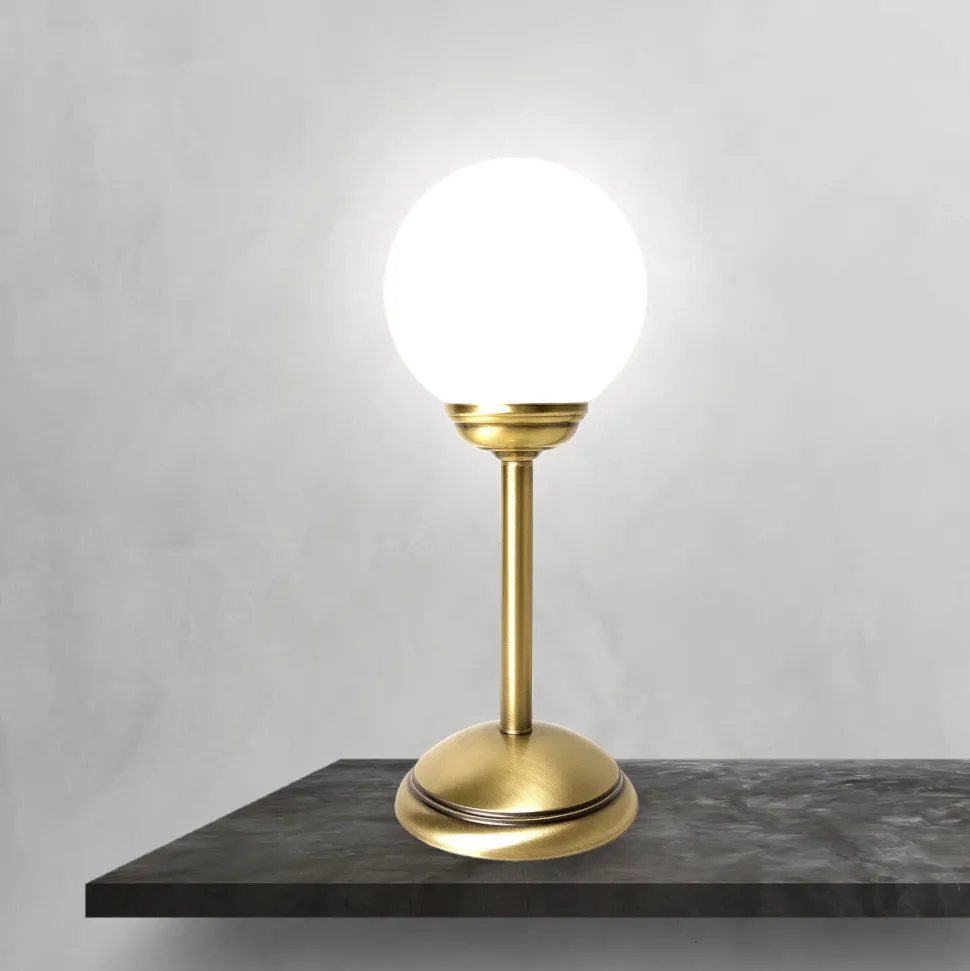Tischleuchte Glas Messing H: 31 cm Kugelschirm E14 klein
