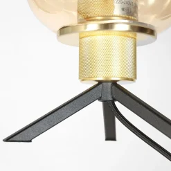 Tischleuchte Glas Metall in Schwarz Messing E27 23 cm