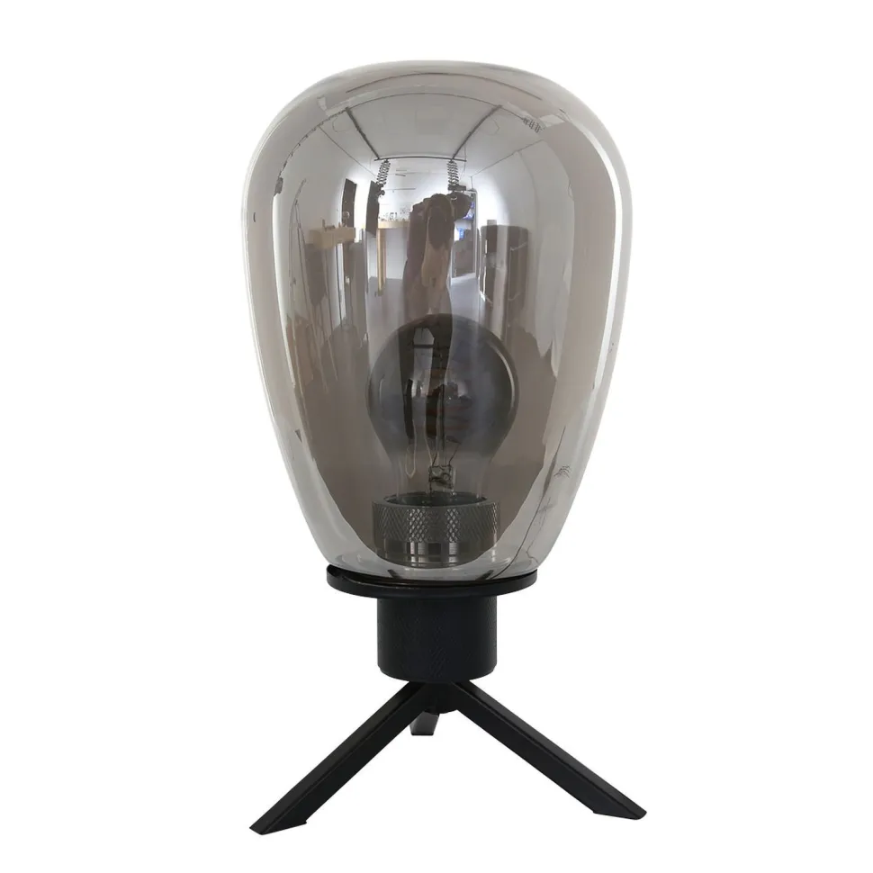 Tischleuchte Glasschirm in Rauchgrau E27 28 cm stilvoll