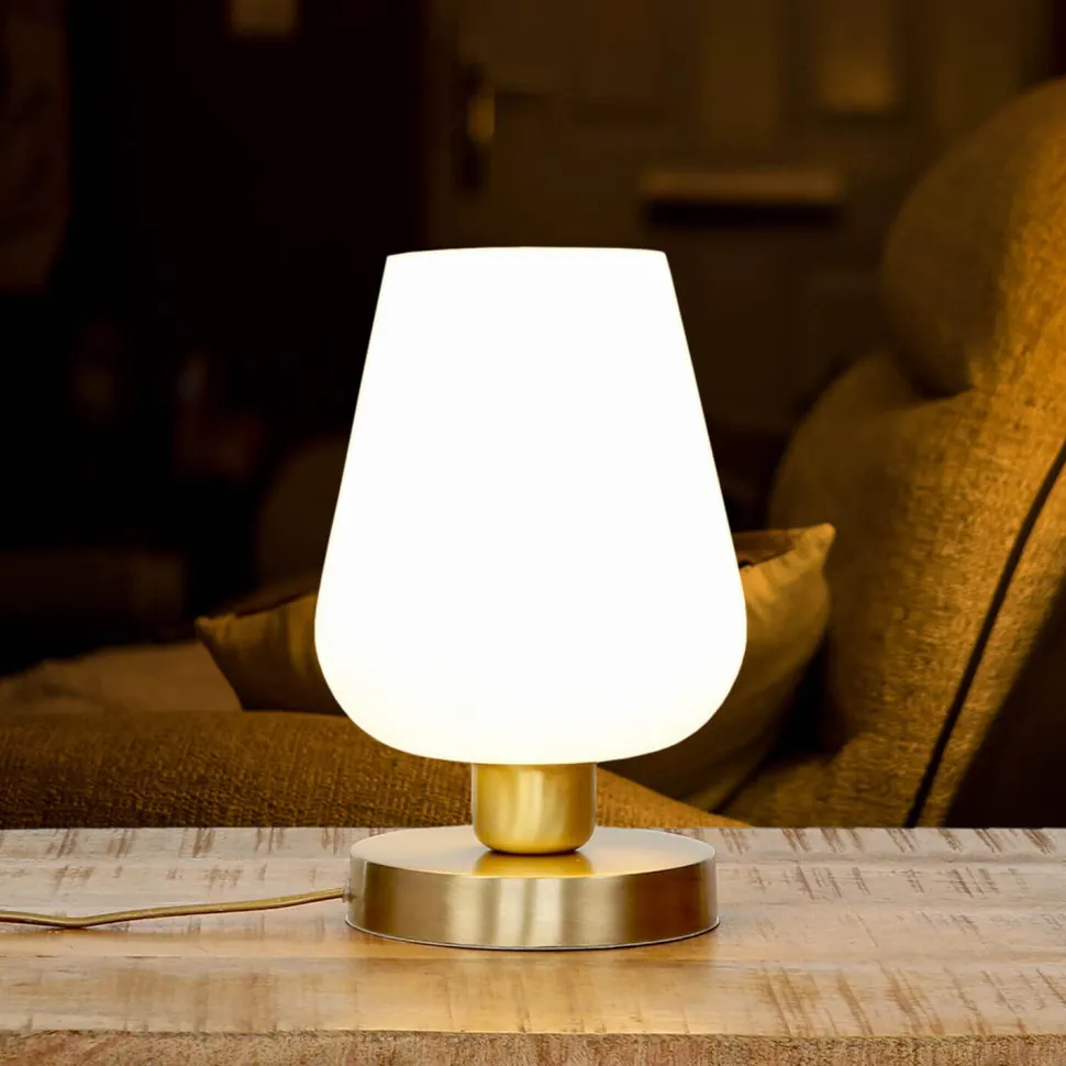 Tischleuchte Glasschirm Messingsockel elegant TALIS