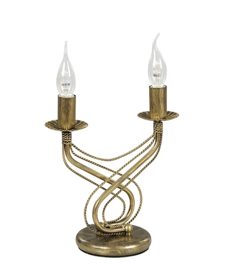Tischleuchte Gold Metall Rustikal 2-flammig Kerzen