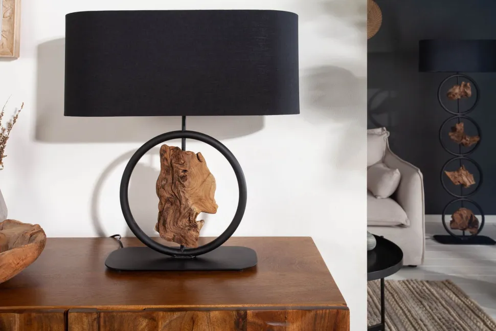 Tischleuchte Holz Stoff blendarm 58 cm E27 in Schwarz